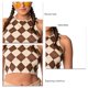thumbnail image 3 of Camiseta sin mangas estampada Bloque de color Cuello redondo Camiseta sin mangas elástica ajustada ajustada para citas de mujeres, 3 of 6