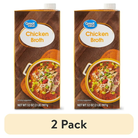 (2 pack) Great Value Chicken Broth, 32 oz Carton