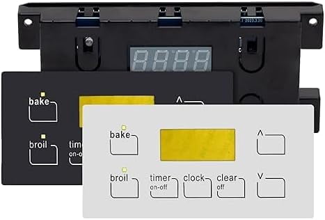 Replacement control board compatible for Frigidaire 5304518661, 316455570 replacement for Electrolux,Kenmore, Gas Range 7 Button Control Board Clock, white overlay and balck overlay included
