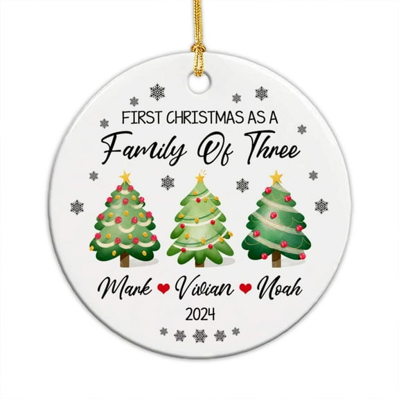 Personalized First Christmas As A Family of Three Ornament, 1st Xmas As Family of 3 Ornament 2025, New Family Ceramic Ornament, Customized Name Family Ornament Gift for New Parents Baby sptAvr