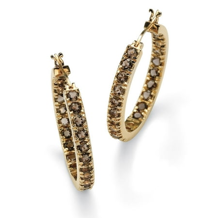 Pearl Smoky Quartz Earrings - 4.80 TCW Genuine Smoky Quartz 18k Gold over Sterling Silver Inside-Out Hoop Earrings (1 3/8