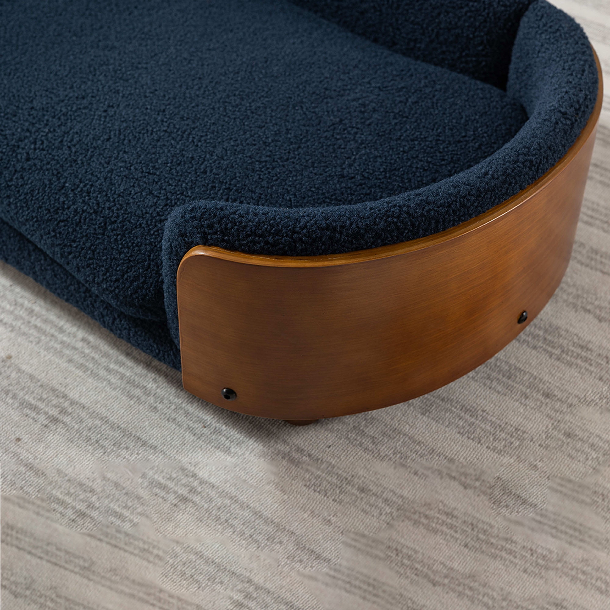 Pefilos 30" Elevated Pet Dog Bed with Solid Wood Legs and Walnut Bent Wood Back, Cashmere Cushion, Pet Sofa for Indoors Dogs, Dark Blue Pefilos 30" Elevated Pet Dog Bed with Solid Wood Legs and Walnut Bent Wood Back, Cashmere Cushion, Pet Sofa for Indoors Dogs, Dark Blue