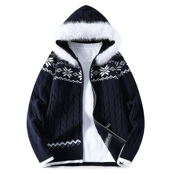 Christmas Sweaters for Women Winter Autumn Knitted Hooded Sweater Coat Long Sleeve Casual Pullover Outerwear Soft Comfortable Loose Fit Warm Jacket For Daily Street Style Christmas Sweaters