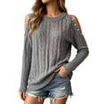thumbnail image 2 of ClodeEU Women's Crew Neck Cutout Cold Shoulder Cable Knit Long Sleeve Sweater Top,Casual Loose Blouse Gray,Women's Plus XXL, 2 of 7