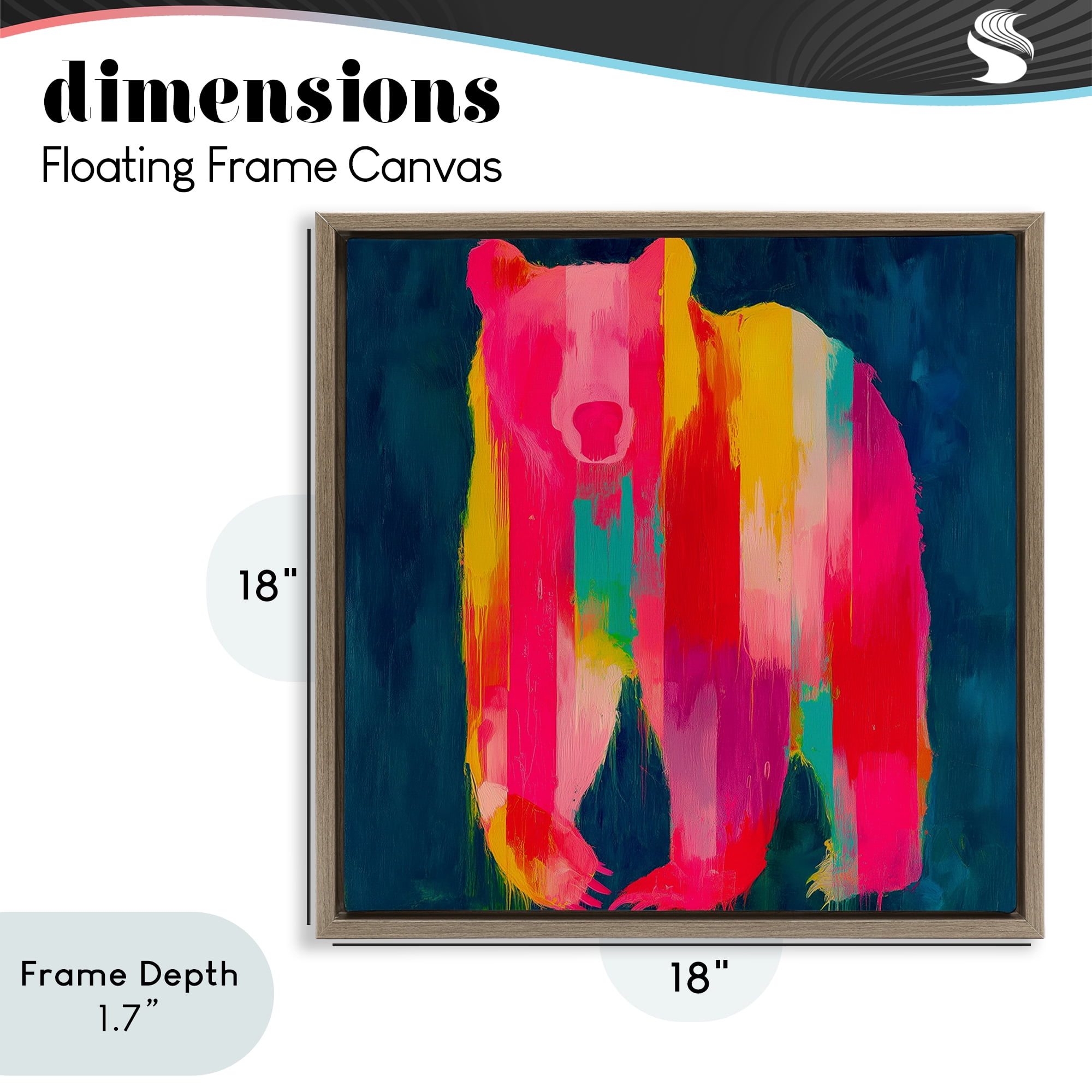 Stupell Industries Pink & Yellow Bear Standing Tall Brown Framed Floater Canvas Wall Art, design by Chromatic Storm Studio