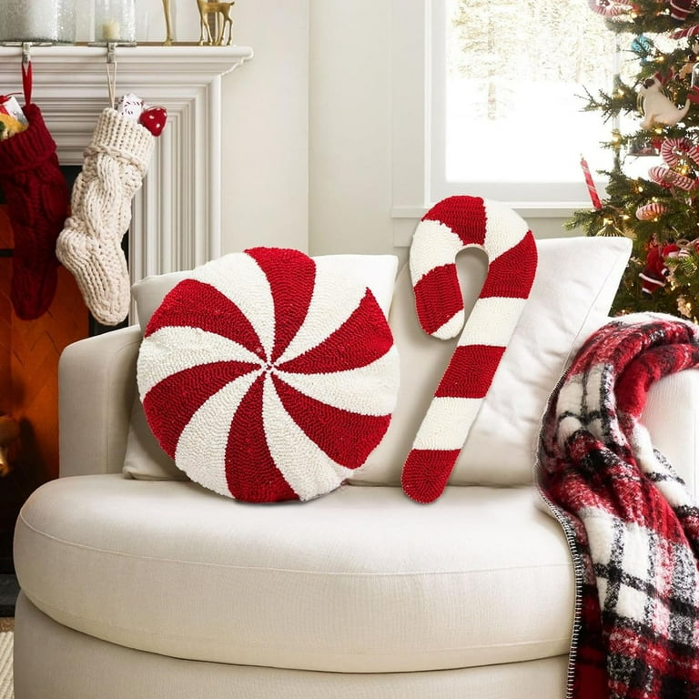 Candy Cane Pillow, Christmas Candy Shape Throw Pillow, Red Spiral