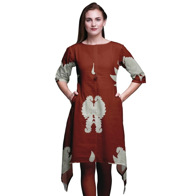 Bimba Kurta pour Femmes à Motif Cachemire Rouge Ethnique Imprimé Asymétrique Hauts d'Été pour Femmes Petit