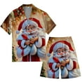 thumbnail image 3 of XDZJLR Mens Christmas Sleepwear Xmas Printed Silk Satin Short Sleeved Button Up Pajamas Set Nightwear Loungewear Gold S, 3 of 4