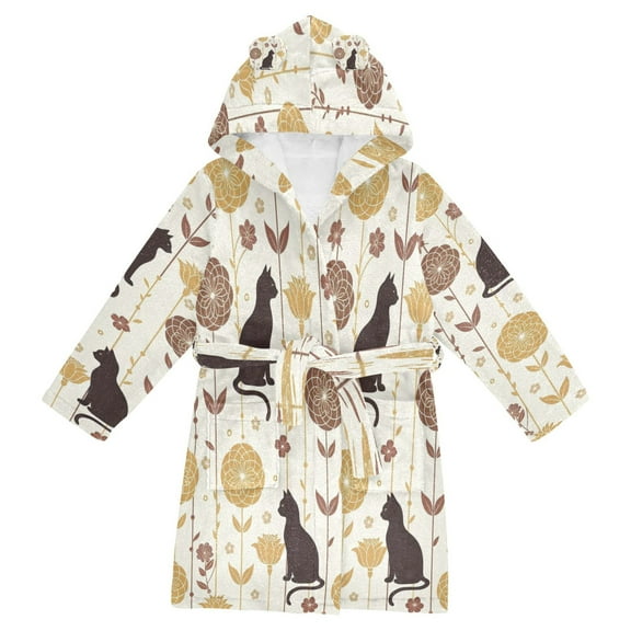 DIXRUYEE Bathrobes Belt Hooded Vintage Cats Creative Pattern