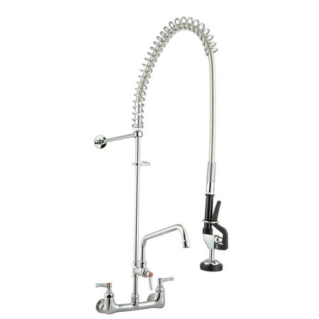 Series Double Handle - Double Handle Brass Backsplash Pre-Rinse Commercial Faucet Chromed with 12