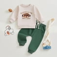 thumbnail image 2 of yboeqw Infant Boys Fall Clothes 2 Piece Outfits Set Long Sleeve Crewneck T-Shirt Letter Print with Matching Pants for 3 6 9 12 Months 2T 3T Green,Size 2-3 Years, 2 of 4