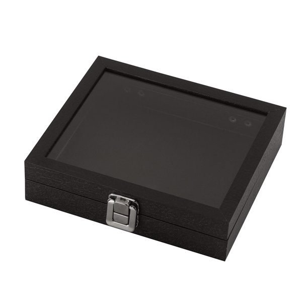 SSWBasics Small Black Faux Leather Glass Top Jewelry Box (8¼"L x 7¼"W