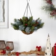 thumbnail image 4 of 24in. Pre-Lit Artificial Pine and Berry Christmas Hanging Basket with LED Lights, 4 of 5
