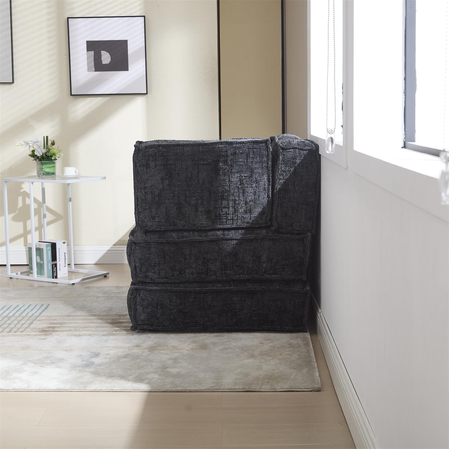 Demi Bonn 78" Versatile Chenille Sectional Sofa with Side Pocket, Modern Couch for Living Room, Customize Layout to Fit Any Space, Black