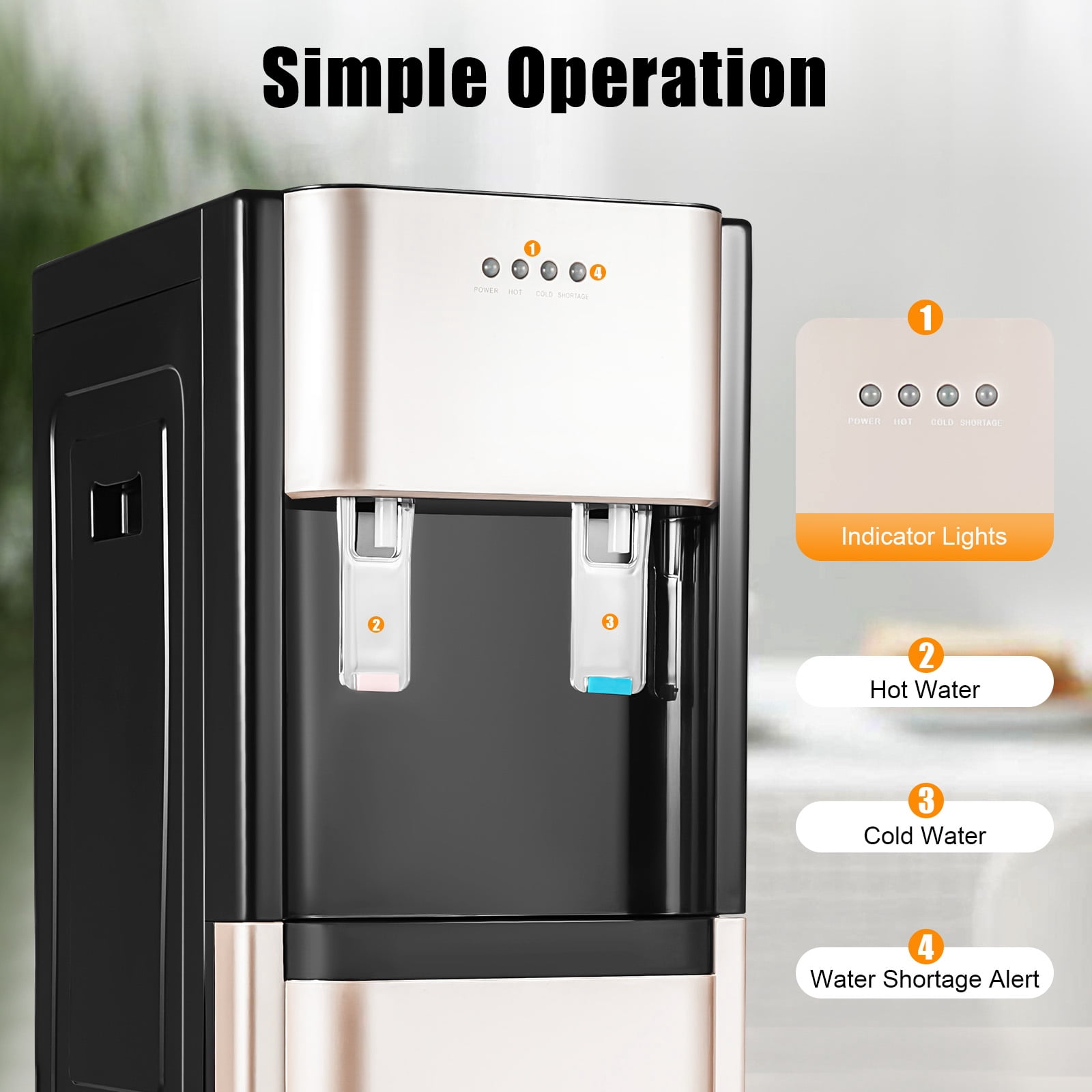Bottom Loading Water Dispenser with Hot & Cold Water,304 Stainless Steel Inner Liner,5 Gallon Bottle,620W Power Safe for Home/Office/Commercial ( Gold)​