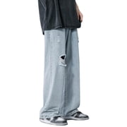 Men's Jeans Men's Trend Handsome Straight Leg Trousers Loose Dragging Pants Hole Jeans Jeans Moto Homme Light Blue M