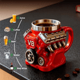 thumbnail image 2 of Red V8 Engine 3D Coffee Mug, Stainless Steel Lined Resin Mechanical Drinkware, Creative Car Enthusiast Gift for Home Office Desktop Decor & Holding Coffee/Tea/Beer Daily Use, 2 of 7