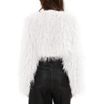 thumbnail image 3 of Women Open Front Shaggy Faux Fur Cropped Jacket Long Sleeve Fluffy Feathery Furry Short Coat 100% Polyester Trendy Winter Party Outerwear, 3 of 7