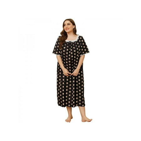 

ETOSHOPY Women s Homewear Short Sleeve Printed Nightdress Pajamas Dress Cotton Comfortable Plus size
