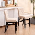 thumbnail image 3 of Homy Grigio Beige Fabric Tufted Modern Upholstered 24 inch Bar Stools with Full Back and Black Solid Wood Legs sets of 2, 3 of 5