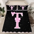 thumbnail image 2 of Manfei Kawaii Bow Bowknot Queen Sets,Pink Sequin Print Flat Sheets,First Letter T Fitted Sheet For Girls,Super Cozy Room Decor,4-Piece, 2 of 7