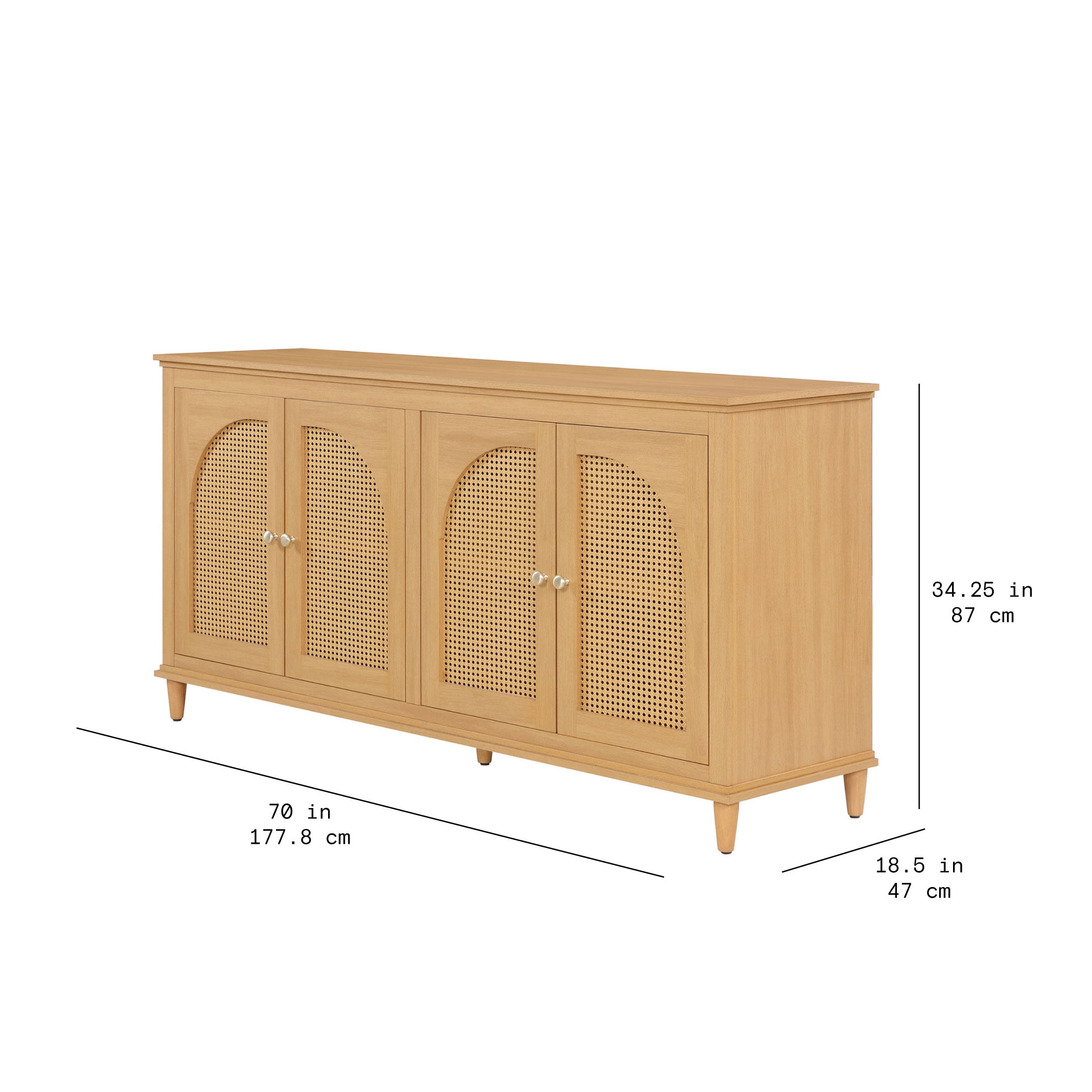 Drew Barrymore Rattan 4-Door Buffet Sideboard, Warm Honey