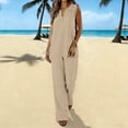 thumbnail image 2 of Linen Sets Women 2 Piece Outfits Solid Sleeveless V Neck Tank Tops Loose Casual Matching Sets for Women Elastic Waist Wide Leg, 2 of 9