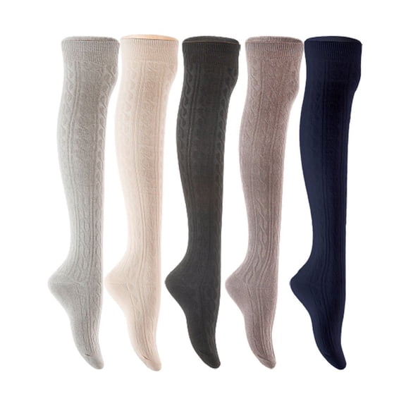 Lian LifeStyle Women's 5 Pair Adorable Comfortable Soft Thigh High Over Knee High Cotton Socks Size 6-9 L1024 Light Grey,Cream,Black,Dark Grey,Navy