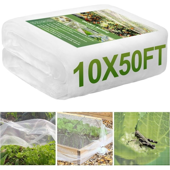 Garden Netting, 10 x 50 Ft Insect Bird Netting for Garden Protection, Ultra Fine Mesh Mosquito Net for Patio Vegetable Plants Fruit Tree, Birds Pests Bugs Plant Covers
