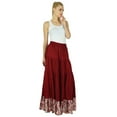 thumbnail image 4 of Bimba Womens Long Flaired Cotton Skirt Maroon Maxi Bottoms Elastic Waist, 4 of 5