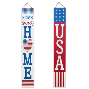 Patriotic Double-Sided Wooden Porch Leaner Sign with Rope Hanger, Red/White/Blue, 60" by Way To Celebrate