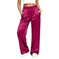 thumbnail image 2 of CHGBMOK Plus Size Satin Casual Pants for Women High Waisted Straight Leg Lounge Pants Drawstring Loose Trouser with Pockets, 2 of 9