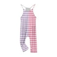 thumbnail image 4 of Jinhomg Jumpsuit for Little Girls 2025 Trendy Color Block Striped Print Bib Overalls Casual Comfy Spaghetti Straps Onesie Long Pants with Pockets Holiday Sales Purple 9 Years, 4 of 9