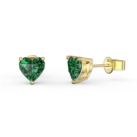 Paris Jewelry 14k Yellow Gold 1 Carat Heart Created Emerald Stud Earrings Jewelry for Women plated