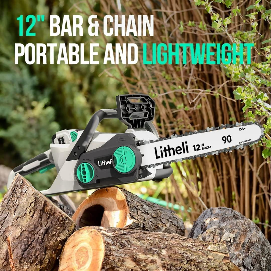 Litheli 40V 12" Cordless Chainsaw, Battery Chainsaw with 2.0Ah Battery and Charger Included
