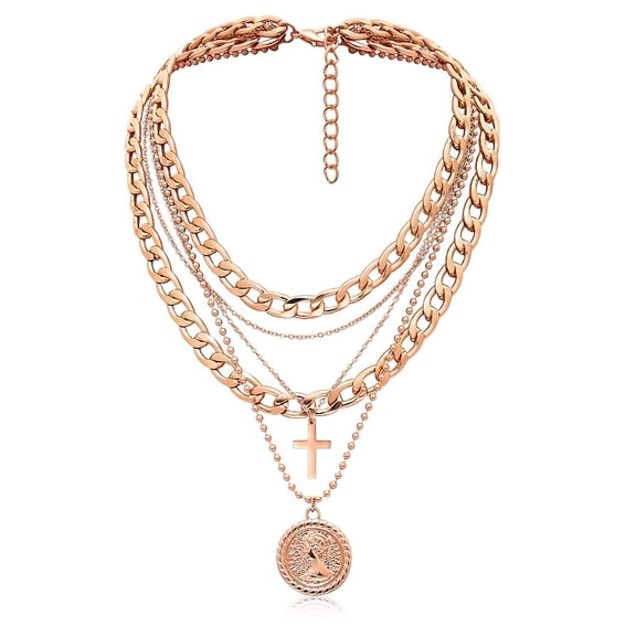 SHBOTO Multi-layered necklace Fashionable vintage coin pendant necklace Cross-border exquisite chunky chain layered jewellery