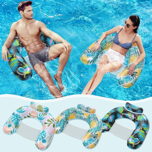 【2 Pack】 Adult Inflatable Pool Floats Chair, Water Leisure Inflatable Floating Chair,Drink Holder, Ergonomic Headrest,Pool Floaties for Adults Swimming Pool Party, Summer Water Fun