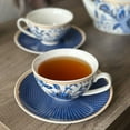 thumbnail image 5 of STP GOODS Melodie de Fleurs Porcelain Cup and Saucer Set of 4 pcs 11.83 fl oz (350 ml) Service for 4 Kitchen Teacups Floral Tea Cups Tea Cup with Matching Saucer, Blue and White, 5 of 9
