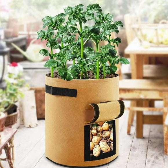 Zhuge Potato Grow Bag with Flap and Handles, Easy to Harvest Planter Pot Garden Planting Grow Bags for Potato Tomato Onions, Taro, Radish, Carrots and Other Vegetables Breathable,7Gallons(Khaki)