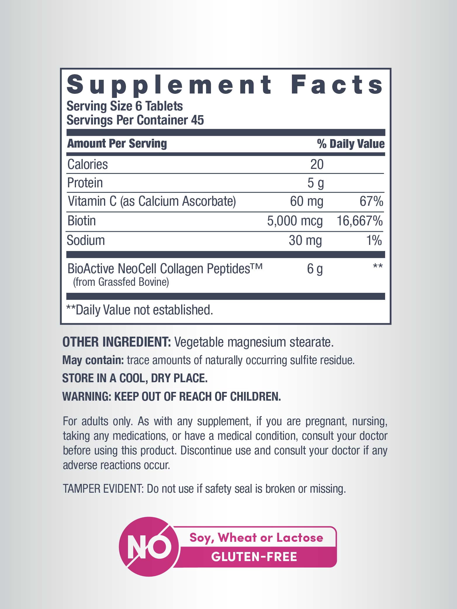 Grass Fed Collagen with Vitamin C and Biotin | 270 Tablet for Men and Women | by NeoCell