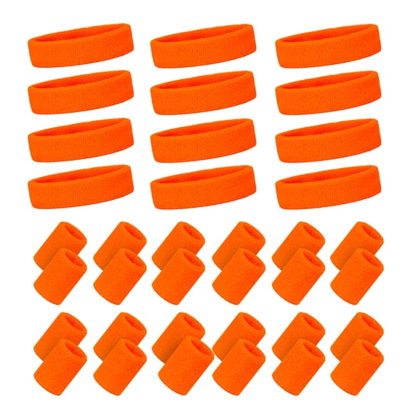 TOPTIE 12 Sets Neon Sweatband Set, Terry Cloth Headbands and Wristbands for Running Basketball Workout - Neon Orange