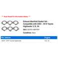 thumbnail image 2 of Exhaust Manifold Gasket Set - Compatible with 2004 - 2010 Toyota Highlander 3.3L V6 2005 2006 2007 2008 2009, 2 of 2