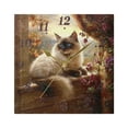 thumbnail image 5 of 7.78in Graceful Siamese Cat Pattern Square Wall and Table Clock Dual Use Vintage Design in Black or Gold, 5 of 10