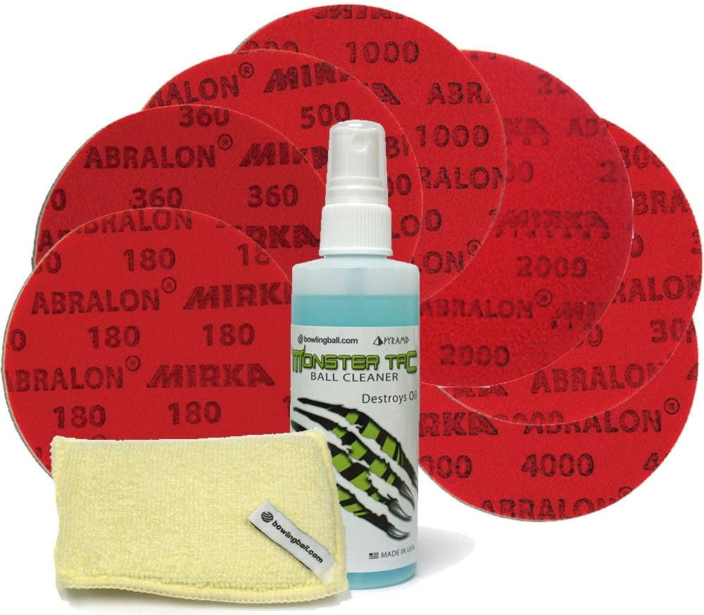 Total Bowling Ball Resurfacing and Cleaning Kit (Set of 7 Abralon Pads + Monster