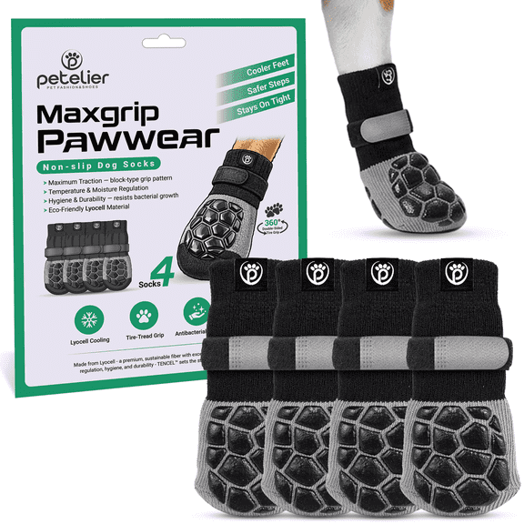 MaxGrip Pawwear Anti-Slip Dog Socks for Medium Dogs, Dual-Side Grippers, Breathable Lyocell Fabric, Set of 4