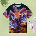 thumbnail image 4 of Octopus in The Mysterious Ocean Womens Tops Women's Fashion Casual Short Sleeve Flower Print Round Neck Pullover Top Blouse, 4 of 6