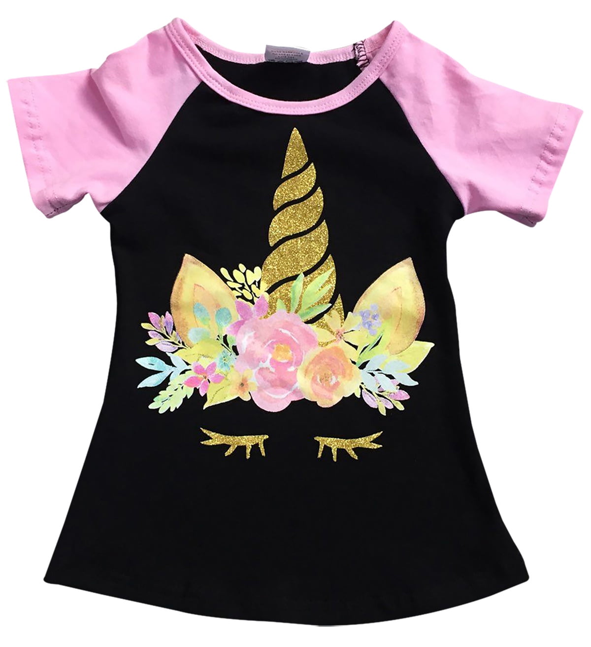 Dreamer P Little Girls' Short Sleeve Glitter Unicorn Floral Summer