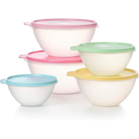 10 piece food storage bowl set, featuring vintage colors, dishwasher washable, BPA free (5 containers, 5 lids)