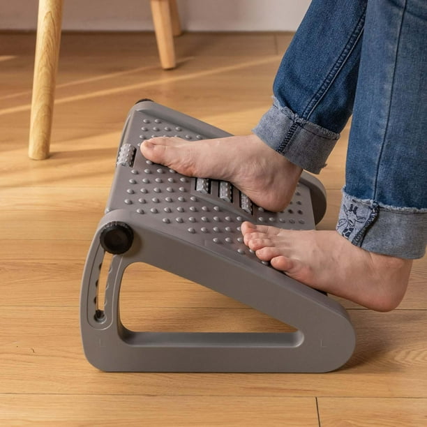 Reposapiés debajo del escritorio Reposapiés de silla alta Ajuste de ángulo de inclinación portátil Reposapiés Cojín Taburete para el trabajo Gris
