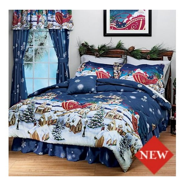 Christmas Themed Santa Claus Twin Size Comforter Set (3 Piece Bedding